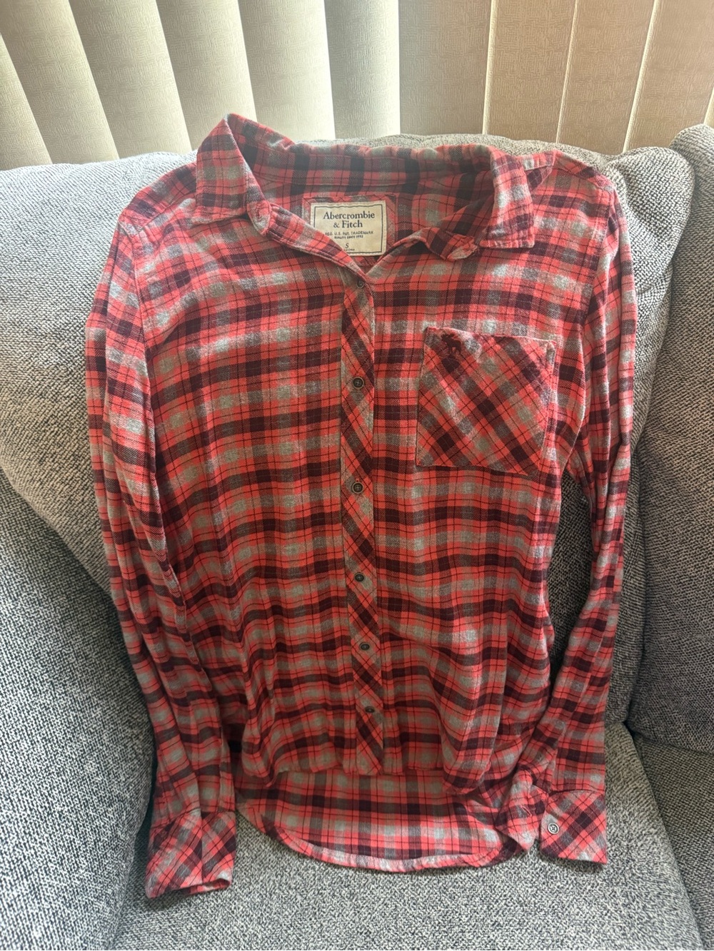 Abercrombie & Fitch Red and Gray Plaid Button-Down Shirt
